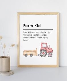 "Farm Kid Definition Wall Decor. Green Tractor. Digital Download. Great to display in a little boys nursery. Designed for regular printer paper printing. 8.5\" x 11\" is the original design. NOTE: this is a digital item and no physical item will be shipped. [DIGITAL DOWNLOAD] ---------------------------------------------------------- How the Instant Download works: After you pay, you will receive an email from Etsy with a link to your downloads. This will be sent to the email that is registered with your Etsy account. You should receive the email within a few minutes. If not, please check your spam folder.   All downloads will also be available in your purchase history. ALL SALES ARE FINAL. Because this listing is a digital download, no refunds can or will be given. If there is an issue wi Red Tractor Nursery, Tractor Nursery Theme, Farm Boy Nursery, Baby Boy Nursery Farm, Tractor Nursery, Farm Nursery Theme, Wall Decor Green, Farm Nursery Decor, Tractor Pictures