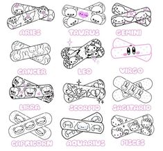 the different types of skateboards are shown in pink and black ink on white paper