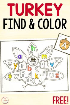 a turkey find and color activity book for kids to practice letter recognition with free printables