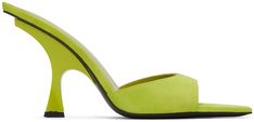 Handcrafted suede heeled sandals in green. · Open pointed toe · Logo stamp at padded leather footbed · Modified stiletto heel with rubber injection · Leather sole · Heel: H4 Supplier color: Lime The Attico, Logo Stamp, Suede Heels, Heeled Sandals, Mule Clogs, Mules Shoes, Stiletto Heel, Stiletto Heels, Apparel Accessories