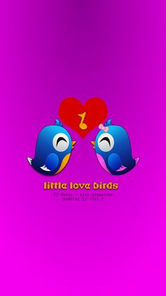 two blue birds sitting next to each other in front of a red heart with the number one on it