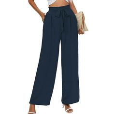 Chiclily Women High Waist Wide Leg Pants, Casual Loose Yoga Lounge Trousers, offer a flattering casual look. 1.Convenient Two Side Pockets:Our pants with two pockets that are roomy enough to hold your essentials. Free your hands when you're out and about or frolicking on the beach. 2.Adjustable tie knot belt:The bow in the front is a nice little addition to dress the pants up as well, and make them more stylish. 3.Features:High waist pants, Adjustable waist belt, Wide leg pants, Two side pockets, Loose pants, Beach pants, Casual pants, not see-through, Lightweight and flowy, Skin-friendly material. Invest in Chiclily Women's Loose Pants with Pockets today and experience the ultimate in comfort, style, and versatility! Size: XL.  Color: Blue.  Gender: female.  Age Group: adult. High Waist Wide Leg Pants With Tie Waist, Solid Wide Leg High Waist Pants With Tie Waist, Solid Wide Leg Pants With Tie Waist, Non-stretch High-waisted Wide Leg Pants With Belt Loops, Belted Summer Pants, Trendy Belted Wide Leg Pants, Summer Wide Leg Belted Pants, Summer High-waisted Belted Wide Leg Pants, Belted High-waisted Wide Leg Pants For Summer