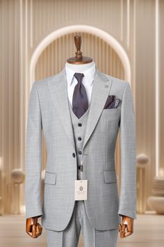 *We are proud to offer a wide range of high-quality men's suits. Each piece is carefully crafted to offer you the best possible experience, whether it's for casual wear or corporate business wear. *This suit delivers luxury. Made with only the finest fabrics, it will create a look of elegance and luxury you'll be proud to wear anywhere. *Each suit exudes the characteristics of its owner. Whether it's the sophisticated and modern style or the powerful and adventurous look, each and every suit is Single Breasted Tuxedo For Business, Gray Groom's Suit, Notch Lapel Three-piece Suit For Business Casual, Gray Three-piece Suit For Semi-formal Occasions, Classic Business Sets With Custom Fit, Classic Business Sets Custom Fit, Single Breasted Suit And Tie Accessories For Business, Classic Gray Business Sets, Mens Wedding Suits