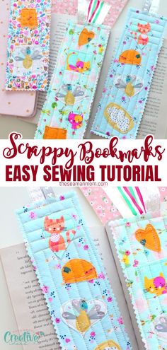 EASY BOOKMARKS WITH FABRIC SCRAPS SEWING TUTORIAL Fun Simple Sewing Projects, Handmade Fabric Bookmarks, Easy Sewing Projects For Gifts Scrap Fabric, Book Weights Diy, Easy Sewing Projects For Christmas Gifts, Bookmark Patterns Printable, Personalized Bookmarks Diy, Cute Simple Sewing Projects, How To Sew Bookmarks