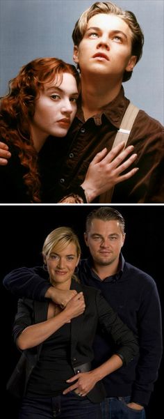 two different images of the same man and woman, one with his arms around each other