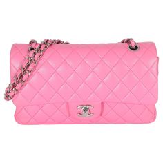 Listing Title: Chanel Pink Quilted Lambskin Medium Classic Double Flap Bag SKU: 134011 Condition: Pre-owned Handbag Condition: Very Good Condition Comments: Item is in very good condition with minor signs of wear. Exterior scuffing and light peeling throughout lining. Light scratching to hardware. Interior heavy scuffing, indentation and marks, Brand: Chanel Model: Medium Classic Double Flap Bag Origin Country: France Handbag Silhouette: Shoulder Bag Occasions: Everyday;Fall/Winter;Spring/Summer;Weekend Size (Generic): Medium Year Manufactured: 2021 Features Interior: Four slip pockets.One zip pocket Interior Material: Leather Interior Color (Generic): Pink Handbag Closure Type: Turnlock Handbag Accessories: Box;Care Booklet Hardware Color: Silver-Tone Features Exterior: One slip pocket Ex Pink Chanel Bag, Country France, Chanel Pink, Chanel Flap Bag, Pink Chanel, Pink Handbags, Chanel Model, Flap Bag, Vuitton Bag