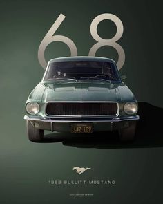 an old mustang car with the number sixty8 on it's front and side