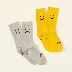 Monday/Friday Sock Set | Novelty Socks | Uncommon Goods Prank Gift Boxes, Frowny Face, Best White Elephant Gifts, Silly Socks, Prank Gifts, Yellow Smiley Face, White Elephant Gifts Exchange, Uncommon Goods, Fun Socks