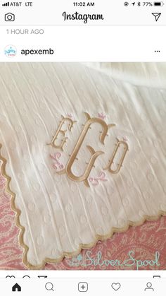 an appliqued pillow with the letter e on it is shown in this instagram photo