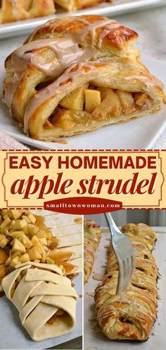 APPLE STRUDEL, Fall recipes, easy breakfast idea German Apple Strudel, Apple Strudel Recipe, Easy Puff Pastry Recipe, Puff Pastry Recipes Dessert, Pastries Recipes Dessert, Strudel Recipes, Cinnamon Glaze, Easy Puff Pastry