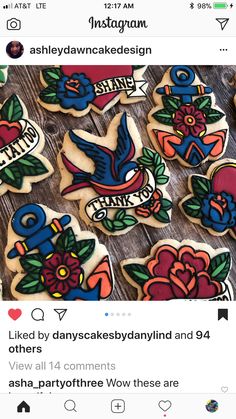 an instagram page with some decorated cookies on it