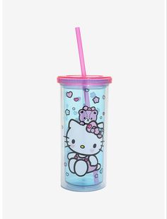 a hello kitty cup with a straw in it