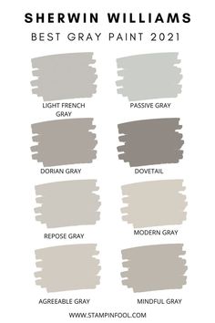 the best gray paint colors for walls and floors in different shades, with text that reads she