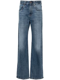 indigo blue cotton denim logo patch to the rear high-rise belt loops front button and zip fastening straight leg classic five pockets straight hem Versace Outfit, Yoko London, Fantasy Gowns, City Dress, Blue Outfit, Summer Beach Wear, Indigo Blue, Brunello Cucinelli, Vintage Jeans