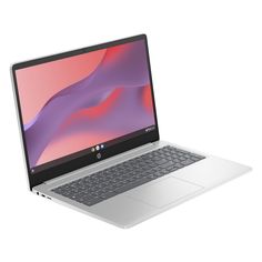 an open laptop computer sitting on top of a white table next to a pink and purple background