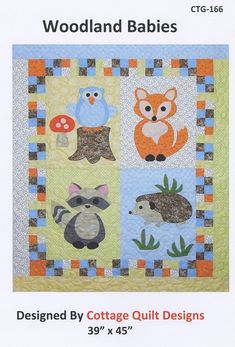 Woodland Babies Baby Quilt Patterns Easy, Woodland Baby Quilt, Animal Baby Quilt, Woodland Quilt, Baby Applique, Fusible Applique, Cottage Quilt, Baby Quilt Pattern, Applique Quilt Patterns