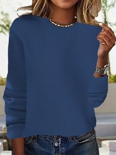 Fabric name. Nylon Thickness. Medium Style. Pullover Type. Loose Collar type. Round neck Sleeve length. Long sleeve Style type. Temperament commuting Cross-border style type. Temperament elegant Size Length Bust Sleeve Length CM INCH CM INCH CM INCH S 56 22.05 85 33.46 56 22.05 M 57 22.44 90 35.43 57 22.44 L 58 22.83 95 37.40 58 22.83 XL 59 23.23 100 39.37 59 23.23 2XL 60 23.62 105 41.34 60 23.62 Blue Stretch Long Sleeve Sweater, Blue Long Sleeve Stretch Sweater, Plain Stretch Crew Neck Sweater, Winter Blue Solid Color Tops, Solid Color Plain Long Sleeve Sweater, Fall Blue Solid Color Tops, Lace Sweater, Pocket Shirt, Cross Border