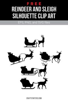 reindeer and sleigh silhouettes clip art for christmas cards or scrapbook pages