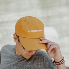 Old Gold cotton twill cap with "Louisiana" embroidered in white Cotton Twill, Favorite Color, Baseball Hats, Log In, Log