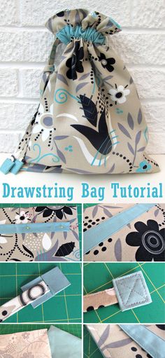 the drawstring bag is being made with fabric