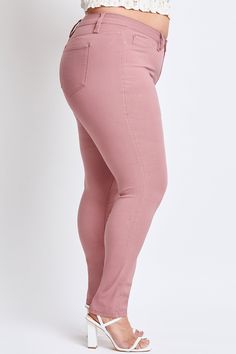 Solid Color Tight Straight Leg Bottoms, Tight Solid Color Straight Leg Bottoms, Tight Straight Leg Bottoms, Pink Stretch Mid-rise Bottoms, Non-stretch High Waist Elastane Jeggings, High Waist Non-stretch Elastane Jeggings, Spring High-waisted Stretch Jeggings, Pink Tight Fit Bottoms For Fall, Pink Tight Bottoms For Fall