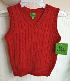 Sam & George  BOYS  RED CABLEKNIT SWEATER VEST SIZE 4 CHEST 12.5" LENGTH 16" RETAIL $36.00 NWTS We are available for questions Monday through Friday during business hours for specific questions about any items, shipping and more. E-bay considers a 5 Star feedback standard for all purchases. If for any reason you have any concerns with your purchase(s), please let us know directly and soon after receiving your purchase and we will do our best to work out a solution. Most of our transactions go sm Fitted Solid Color Cable Knit Top, Fall Cotton Stretch Sweater Vest, Casual Solid Color Cotton Sweater Vest, Casual Solid Cotton Sweater Vest, Sleeveless Cable Knit Cotton Top, Winter Cotton Fitted Sweater Vest, Fitted Cotton Sweater Vest For Winter, Winter Fitted Cotton Sweater Vest, Fitted Casual Cable Knit Sweater