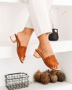 Santorini Woven Mule - Cognac – Liberté Leather Woven Mules Outfit, Santorini Outfit, Mules Outfit, Summer Mules, Tan Mules, Woven Mules, Style Inspiration Casual, Only Shoes, Leather Weaving