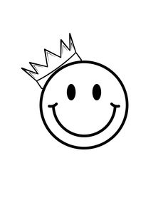 a black and white drawing of a smiling face with a crown on it's head