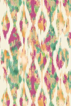 an abstract pattern in pink, green and orange on a white background that looks like paint