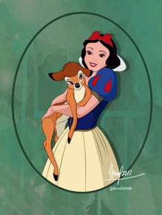 snow white hugging a deer in a circle