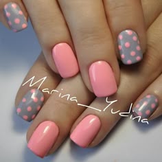 Cute polka dots :) pink and gray nails Nail Design, Nail Art, Nail Salon, Irvine, Newport Beach Gray Nail, Polka Dot Nail Designs, Dot Nail Designs, Polka Dot Nail Art, Dot Nail Art, Polka Dot Nails, Dots Nails, Super Nails, Shellac Nails