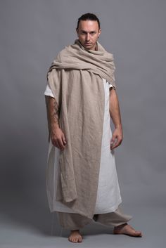 Linen Shawl Wrap #linenwrap #linenshawl #shawl #shawlsandwraps  #scarf Nature Style Clothing, Mens Linen Clothing, Wrap Outfit, Mens Linen Outfits, Mens Shawl, Mens Tunic, Shawl Outfit, Flax Clothing, Linen Harem Pants