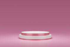 an empty white container with pink ribbon around it on a pink background, 3d rendering