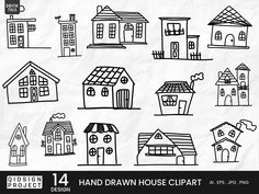 hand drawn house clipart set