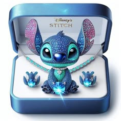 a blue box with an image of stitch on it