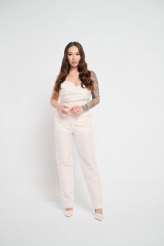 Bridal Faille Draped Jumpsuit: Elegant Evening Party Dress Fitted Cotton Party Jumpsuits And Rompers, Fitted Cotton Jumpsuits And Rompers For Party, Fitted Cotton Jumpsuits For Party, Spring Wedding Fitted Jumpsuits And Rompers, Feminine Fitted Jumpsuit For Formal Occasions, Feminine Fitted Jumpsuits And Rompers For Formal Occasions, White Fitted Feminine Jumpsuits And Rompers, Cream Jumpsuits And Rompers For Spring Party, Spring Cream Party Jumpsuits And Rompers