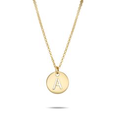 14k gold disc charm necklace with engraved initial personalization