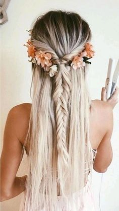 Flowers In Her Hair, Cool Braid Hairstyles, Cool Braids, Long Blonde, Long Blonde Hair, Boho Hairstyles, Box Braids Hairstyles, Down Hairstyles, Braid Styles