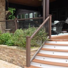 Deck or patio stair railings are installed easily with Invis-A-Rail Exterior Stair Railing, Deck Railing Systems, Deck Design Ideas, Patio Stairs, Deck Or Patio, Patio Railing, Stair Railings, Stair Railing Design