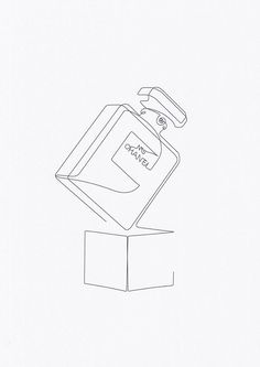 a black and white drawing of a box with an object in it's top