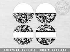 three circles with black and white designs on them, one has the word svg dxf cut files