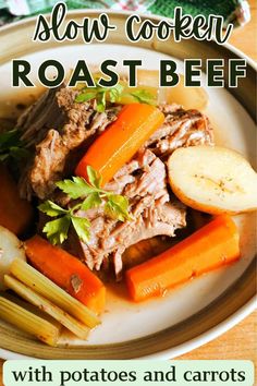 A plate with cooked beef chunks and veggies. Roast Beef Melt, Roast Beef With Vegetables, Roast Beef And Potatoes, Beef Roast Crock Pot, Slow Cooker Roast Beef, Comfort Dinner, Delicious Slow Cooker Recipes, Slow Cooker Roast, Crockpot Roast