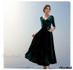 Olivia Mark - Velvet Evening Gown with Flared Long Sleeve and Mandarin Collar High Waist Maxi Dress, Velvet Evening Gown, Vintage Ball Gowns, Vintage Velvet Dress, Velvet Dress Long, Long Sleeve Evening Gowns, Long Sleeve Velvet Dress, Outfits Dress, Womens Sheath Dress