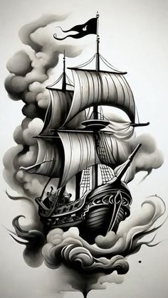 Graphic Tattoo Ideas, Graphic Tattoo, Greek Mythology Tattoos, Ship Boat, Norse Tattoo