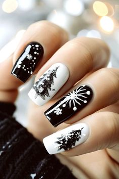 Explore sophisticated black and white Christmas nail designs, featuring almond shapes, red and green hues, and simple acrylic styles. Discover easy designs perfect for short nails. Save this pin to your 'Elegant Nails' board and check out the article for more ideas.