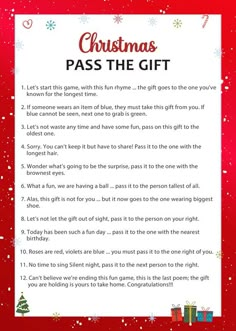 a christmas pass the gift poem on a red background