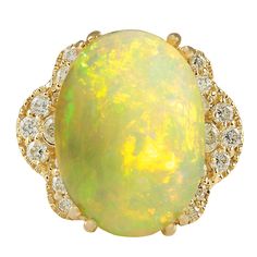 5.84 Carat Natural Opal 14K Yellow Gold Diamond Ring - Fashion Strada Yellow Gold Diamond Ring, Gold Diamond Ring, Gold Diamond Rings, Natural Opal, Precious Metals, Natural Diamonds, Gold Diamond, Diamond Ring, Crochet Earrings