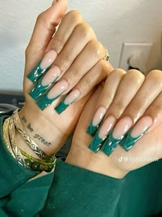 Green French Tip, Rich Rich, Tapered Square Nails, Green French, Acrylic Toes, Duck Nails