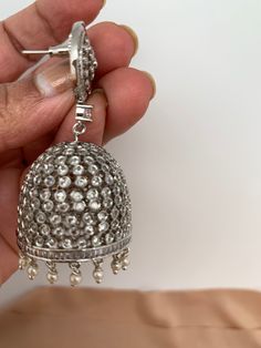 AD Big Jhumka in Silver Polish Color : Diamond FinishSize : Approx 2.75 Inches; Weight Approx 21 Gms EachStones : American Diamond Stone Diamond Jhumkas Indian, Diamond Jhumkas, Ad Earrings, Silver Polish, Indian Traditional, American Diamond, Social Events, Diamond Stone, Indian Jewelry