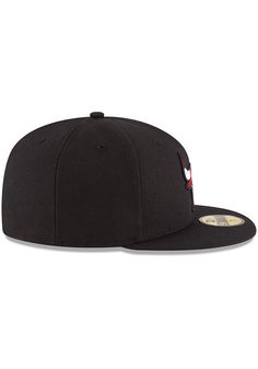 This Chicago Bulls Black Fitted Hat features a team logo embroidered on the front. You'll be ready to show your Bulls pride with this Cap! Go Bulls! Team logo embroidered on the front, New Era flag embroidered on the left side, Alternate team logo embroidered on the back, 100% Polyester, Fitted 59FIFTY sizing, Structured crown, Flat bill that can be curved to fit, Polyester Black Fitted Hat With Flat Brim For Sports Events, Black Fitted Hat With Flat Brim For Sports, Black Flat Brim Fitted Hat For Sports Events, Black Flat Bill Baseball Cap For Game Day, Black Fitted Hat With Curved Brim For Game Day, Black Flat Bill Fitted Hat For Fan Gear, Black Flat Bill Hat For Fan Merchandise, Black Fitted Hat With Flat Bill For Fans, Black Fan Merchandise Visor Hat